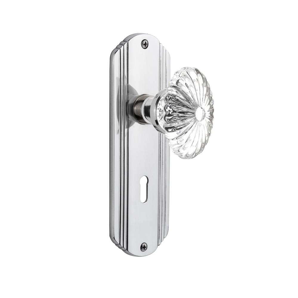 Nostalgic Warehouse DECOFC Single Dummy Deco Plate with Oval Fluted Crystal Knob with Keyhole in Bright Chrome